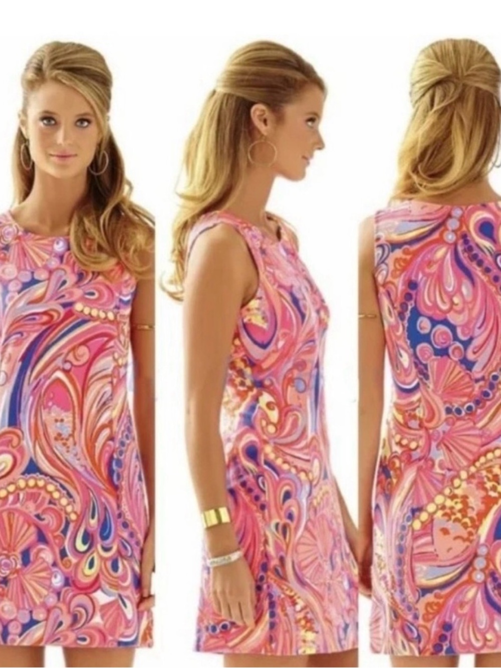 Lilly Pulitzer Multi Reef Retreat Whiting Shift Dress Stretch Cotton Knit Small